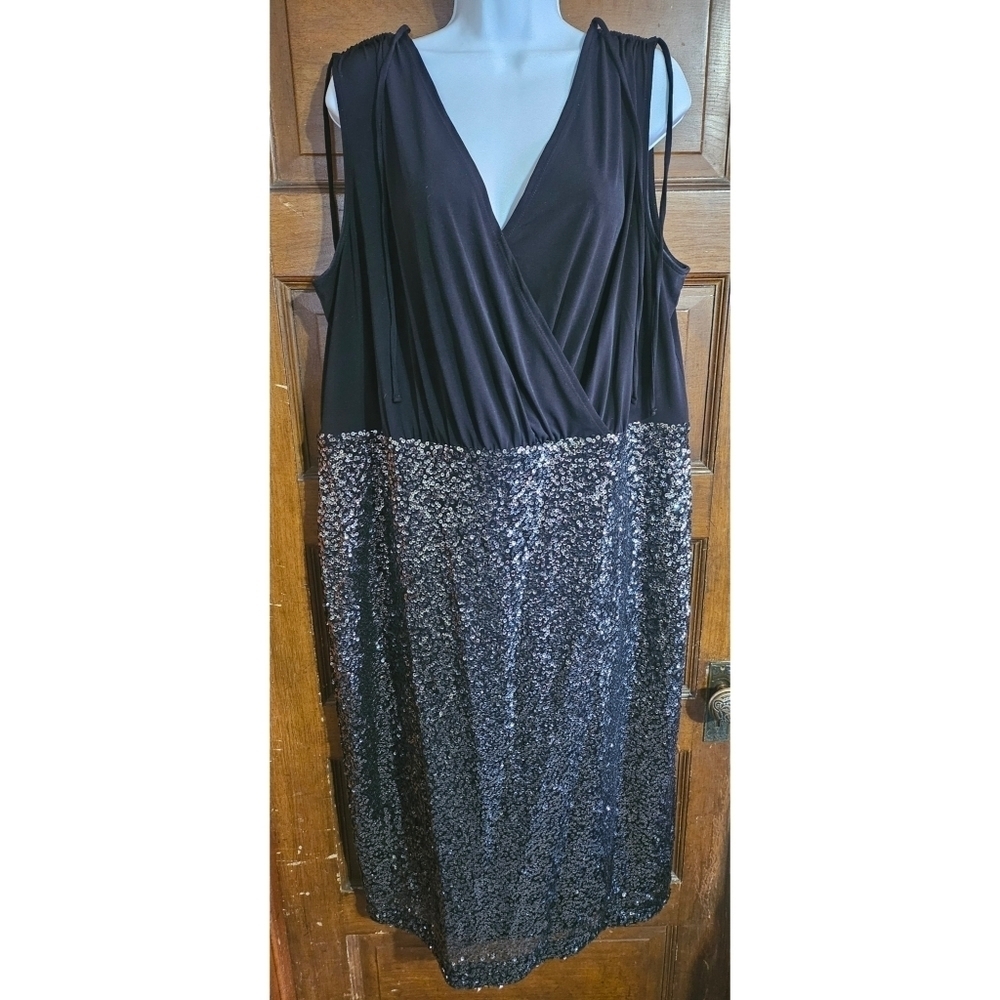 Black Top with Silver Sequin Pencil Dress - Picture 5 of 11